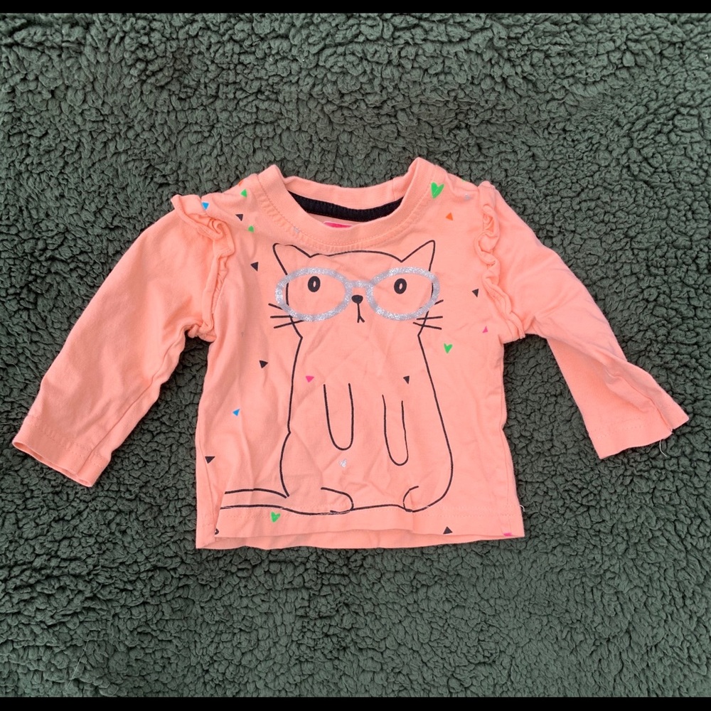 Baby hug 3-6 mo. Orange long tee with kitty